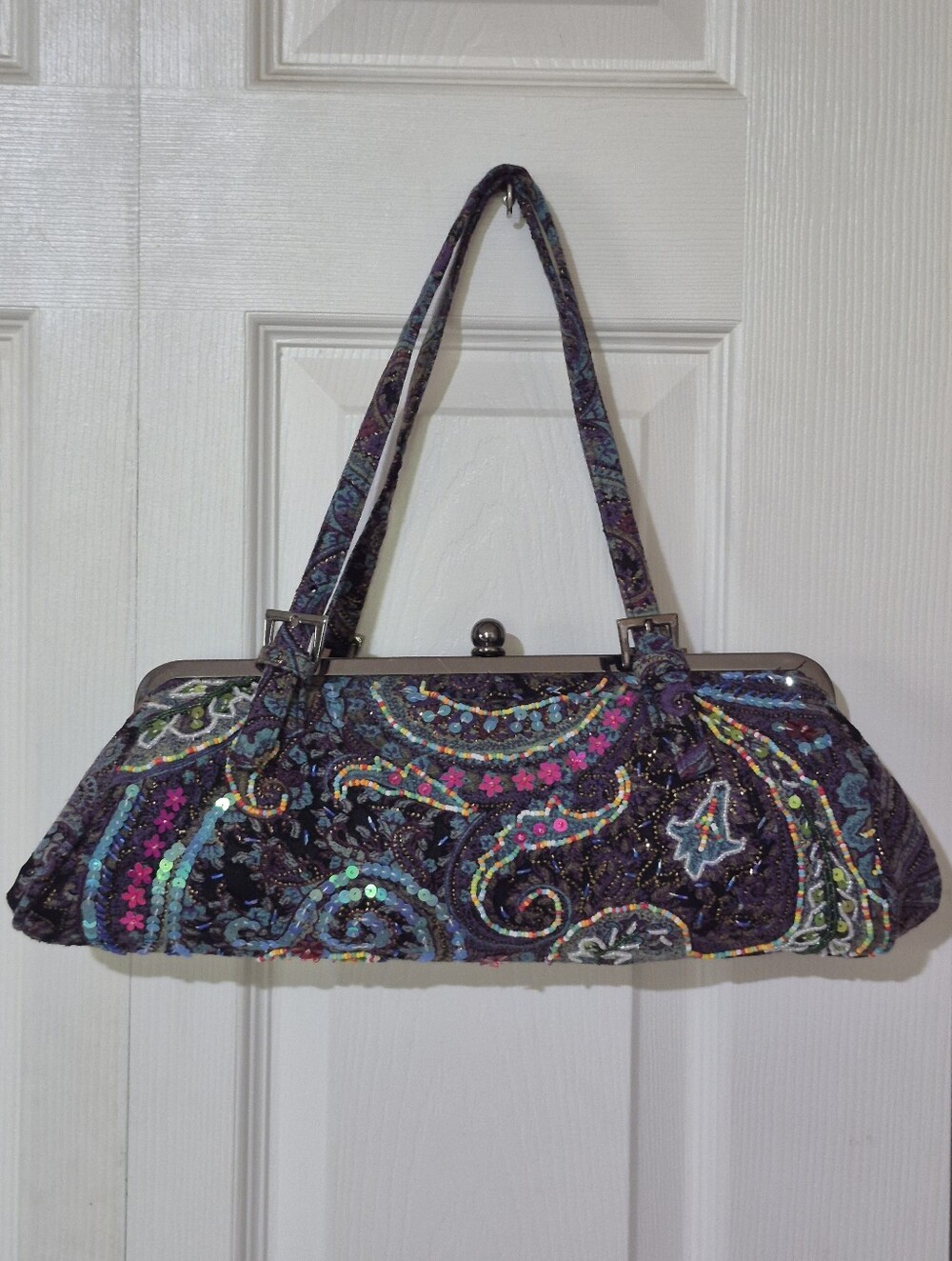 Paisley Purple Beaded And Sequined Kisslock Clasp Bag